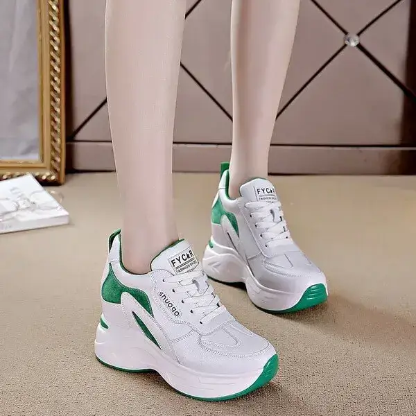 Womens Colorblock Sneakers | Temperature-Regulating Low-Top Platform Shoes in Black, Green
