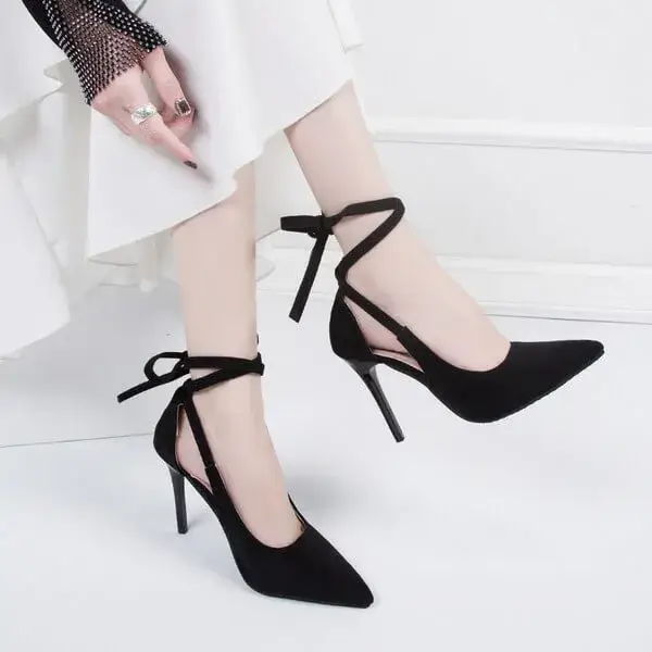 Bulbulfoot Women Fashion Solid Color Plus Size Strap Pointed Toe Suede High Heel Sandals Pumps